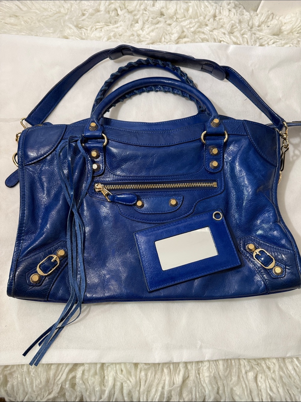 Balenciaga Blue Embossed Lambskin leather motorcycle city bag medium - Picture 3 of 16